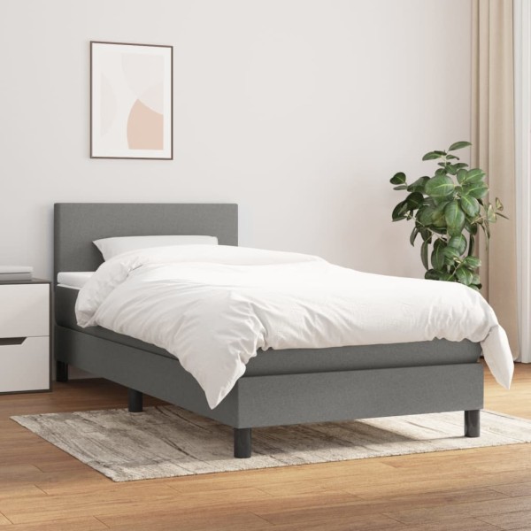 Bed with springs and mattress, gray, 100x200cm, fabric