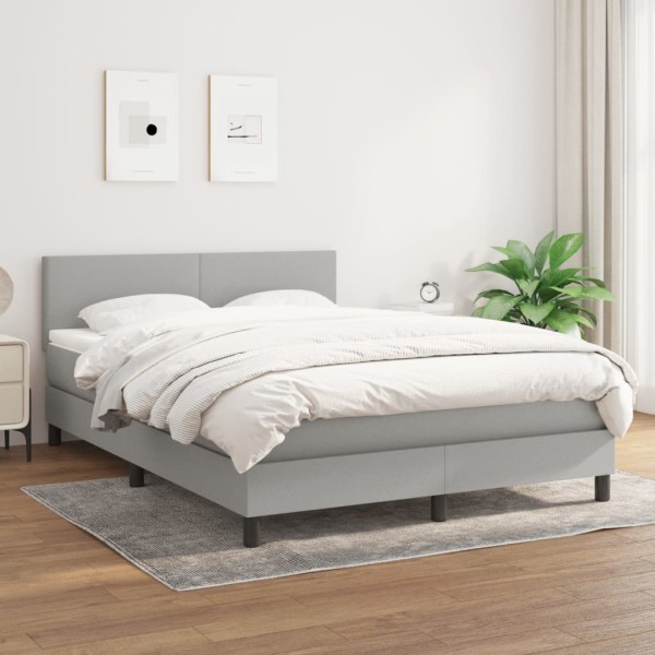Bed with springs and mattress, gray, 140x200cm, fabric