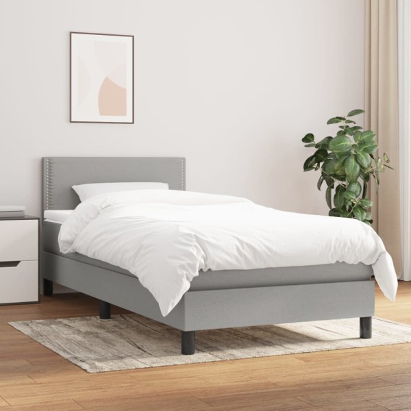 Bed with springs and mattress, gray, 80x200cm, fabric