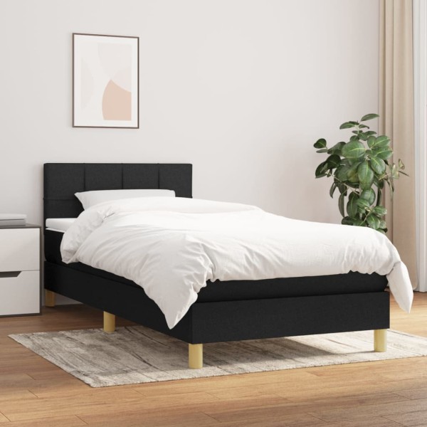 Bed with springs and mattress, black, 90x200 cm, fabric