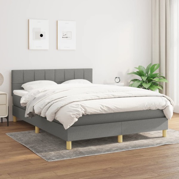 Bed with springs/mattress, dark gray, 140x200cm, fabric