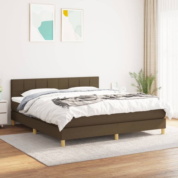 Bed with springs and mattress, brown, 180x200 cm, fabric