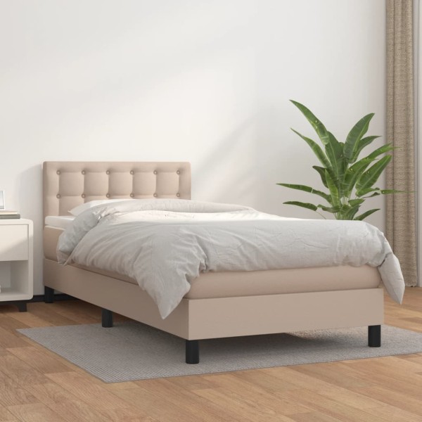 Bed with springs/mattress, cappuccino, 100x200cm, artificial leather