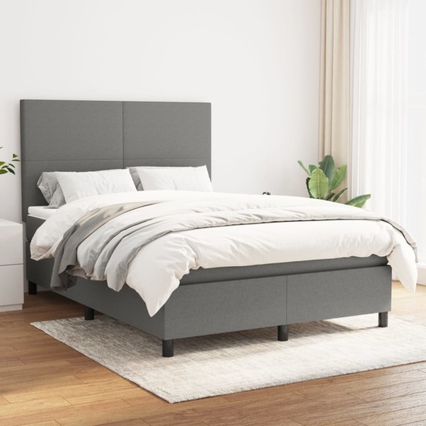 Bed with springs/mattress, dark gray, 140x200cm, fabric