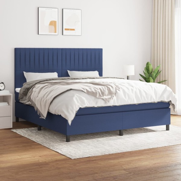 Bed with springs and mattress, blue, 180x200 cm, fabric