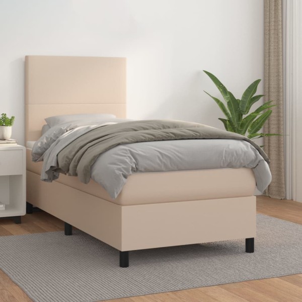 Bed with springs/mattress, cappuccino, 90x200cm, artificial leather