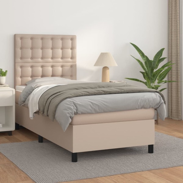 Bed with springs/mattress, cappuccino, 90x200cm, artificial leather