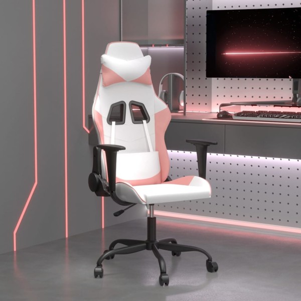 Gaming chair, white and pink, artificial leather