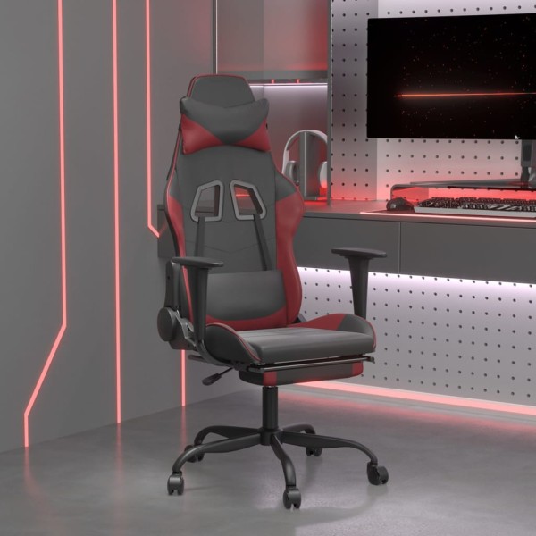 Gaming chair with footrest, black and wine red, artificial leather