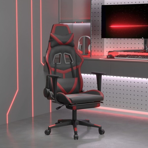 Gaming chair with footrest, black and wine red, artificial leather