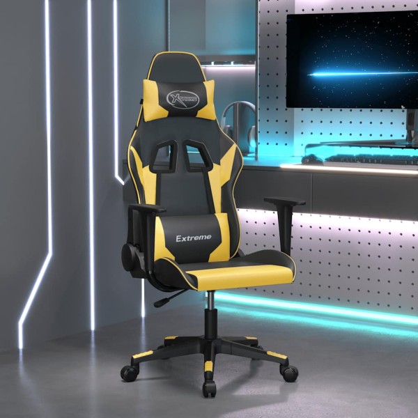 Gaming chair, black and gold, artificial leather