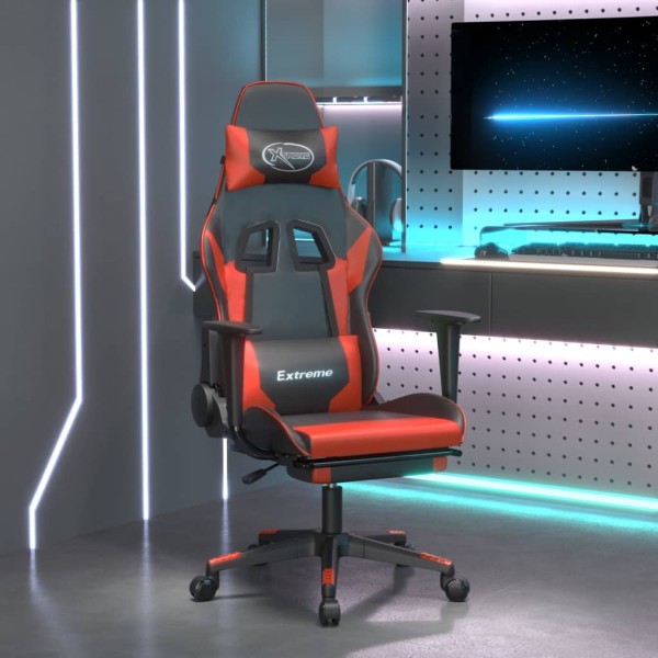 Gaming chair with footrest, black and red, artificial leather