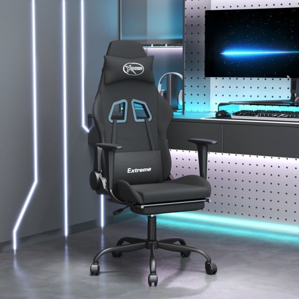 Gaming chair with footrest, black, fabric