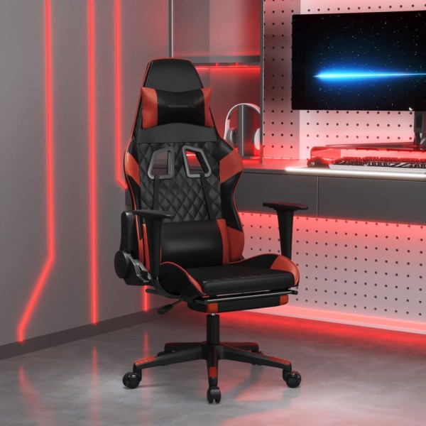 Gaming chair with footrest, black and wine red, artificial leather