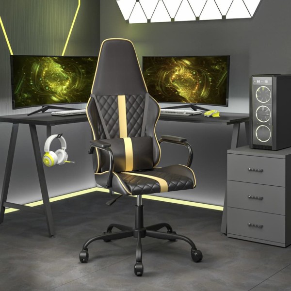 Gaming chair, black and gold, artificial leather