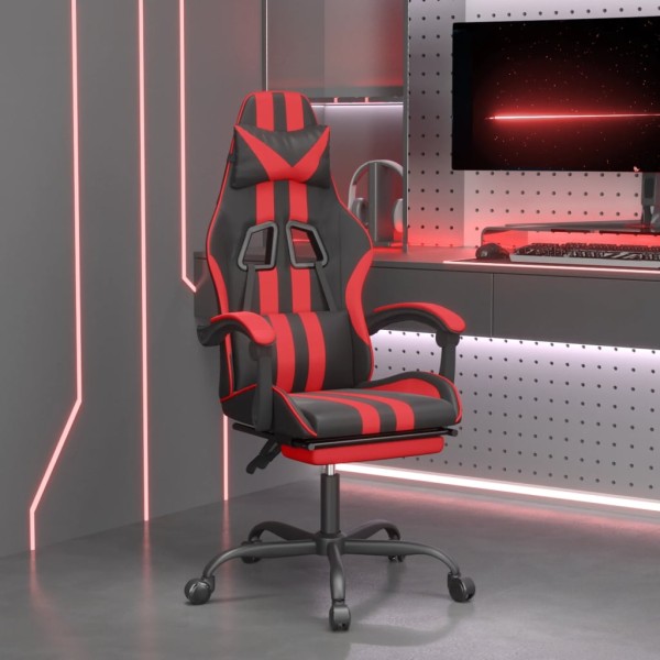 Gaming chair with footrest, black and red, artificial leather
