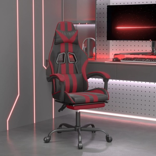 Gaming chair with footrest, black and wine red, artificial leather