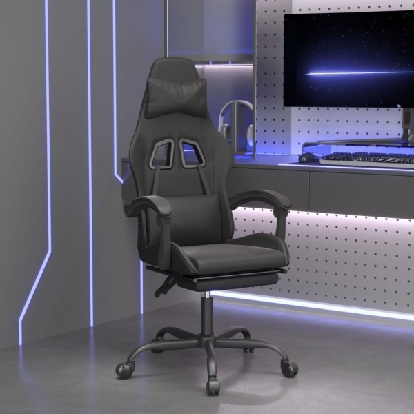 Gaming chair with footrest, black color, artificial leather