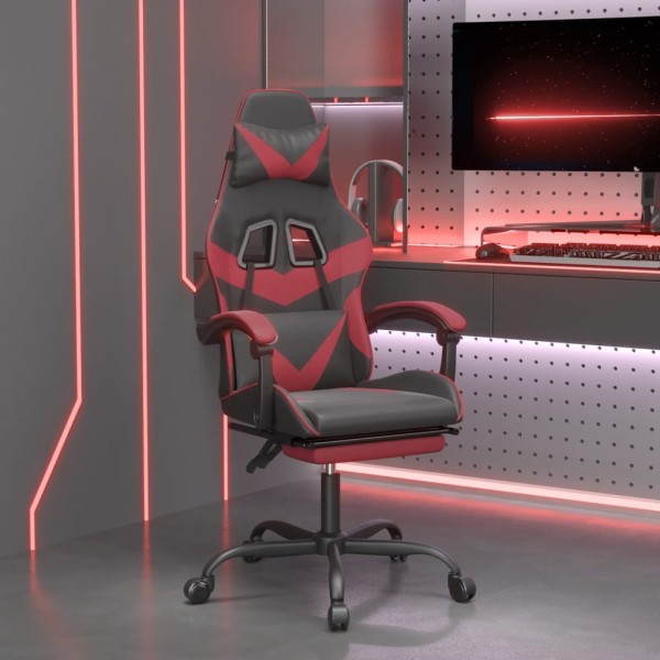 Gaming chair with footrest, black and wine red, artificial leather