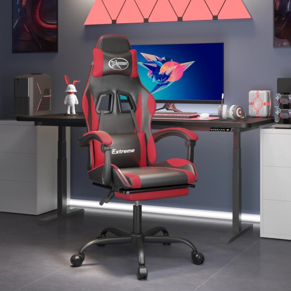 Gaming chair with footrest, black and red, artificial leather