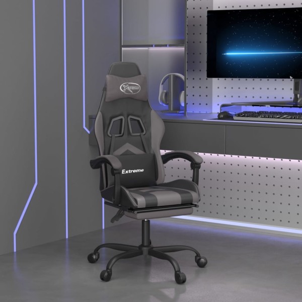 Gaming chair with footrest, black and gray, artificial leather