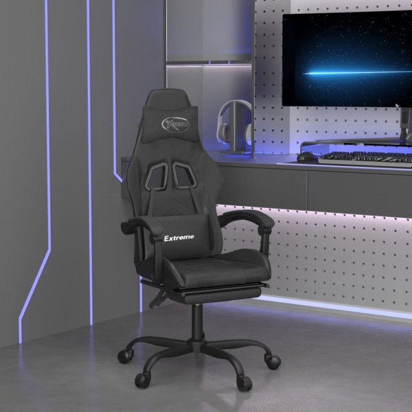 Gaming chair with footrest, black color, artificial leather