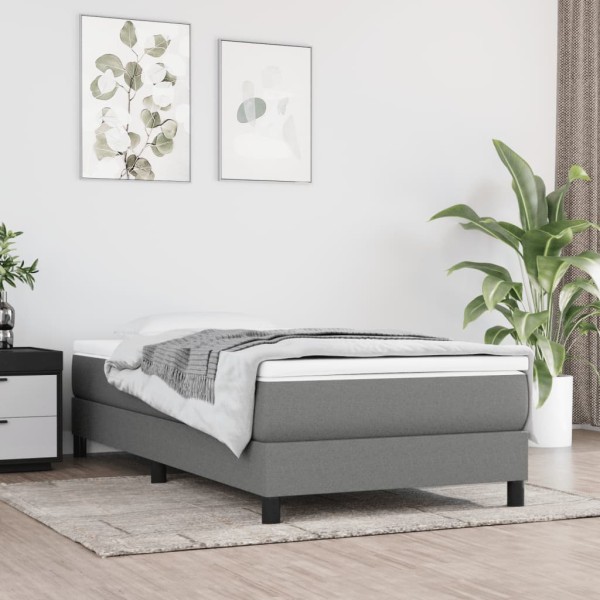 Bed with springs and mattress, dark gray, 90x190cm, fabric
