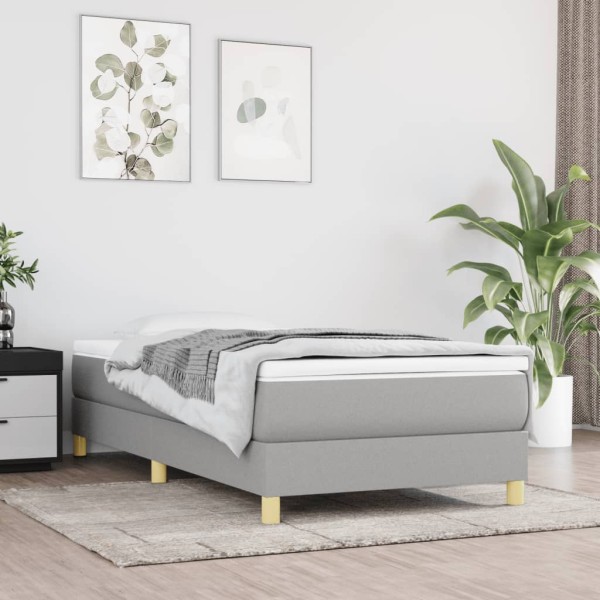 Bed with springs and mattress, gray, 90x200 cm, fabric
