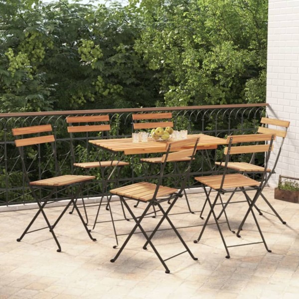 Folding bistro chairs, 6 pcs., solid teak and steel