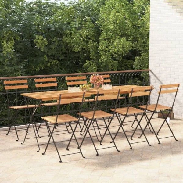 Folding bistro chairs, 8 pieces, solid teak and steel