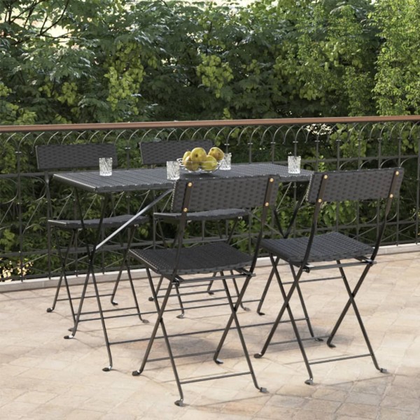 Folding bistro chairs, 4 pcs., black, polyrattan/steel