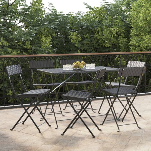 Folding bistro chairs, 6 pcs., black, polyrattan/steel