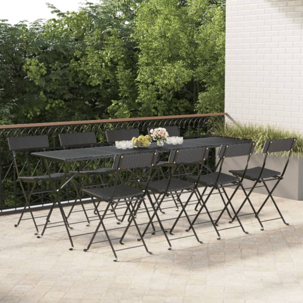 Folding bistro chairs, 8 pcs., black, polyrattan/steel