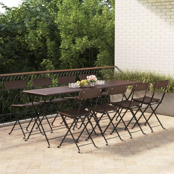 Folding bistro chairs, 8 pcs., brown, polyrattan/steel