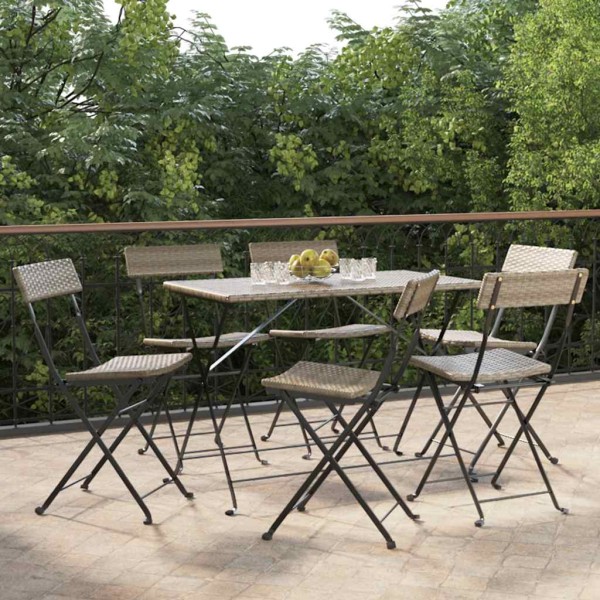 Folding bistro chairs, 6 pcs., gray, polyrattan/steel