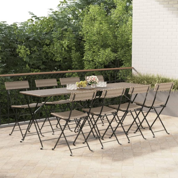 Folding bistro chairs, 8 pcs., gray, polyrattan/steel