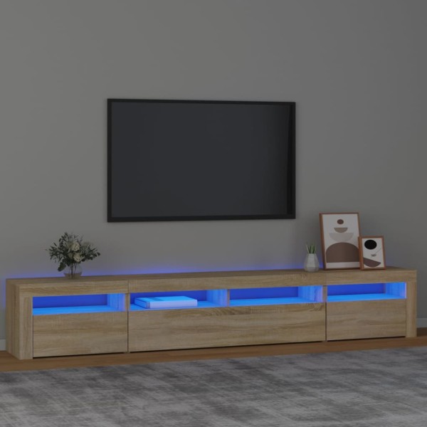 TV cabinet with LED lighting, oak, 240x35x40cm
