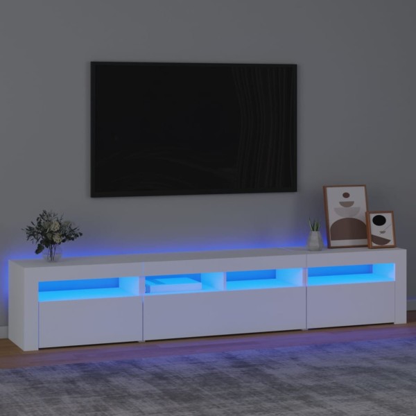 TV cabinet with LED lighting, white, 210x35x40cm