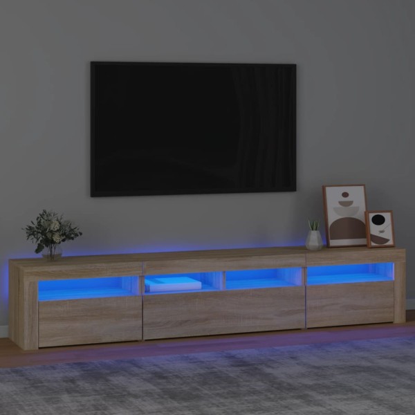 TV cabinet with LED lighting, oak, 210x35x40cm