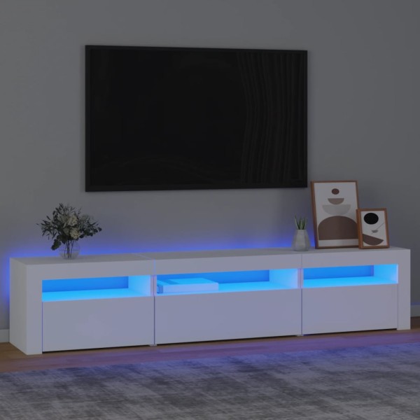 TV cabinet with LED lighting, white, 195x35x40cm