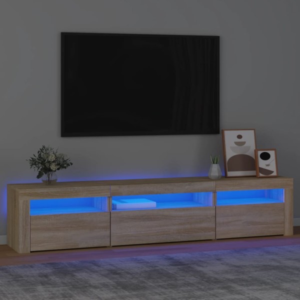 TV cabinet with LED lighting, oak, 195x35x40cm