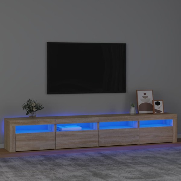 TV cabinet with LED lighting, oak, 240x35x40cm