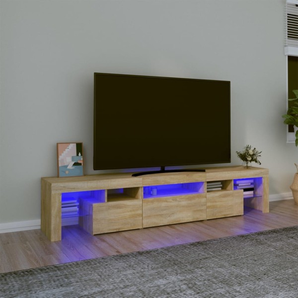 TV cabinet with LED lighting, oak, 200x36.5x40cm