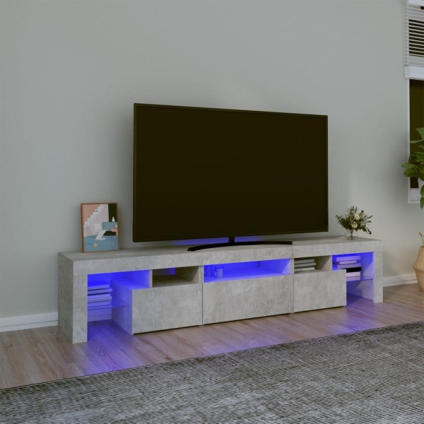 TV cabinet with LED lighting, concrete gray, 200x36.5x40cm