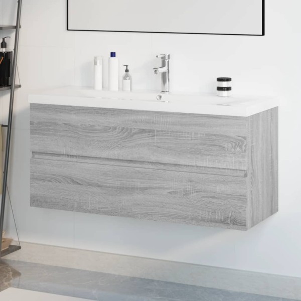 Washbasin cabinet with wash basin, gray oak, wood
