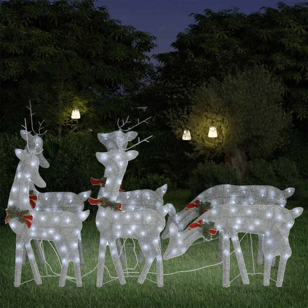 Christmas deer, 6 pcs., silver, cold white, mesh