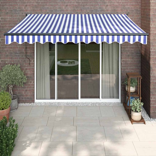 Automatic retractable awning, blue and white, 3.5x2.5m