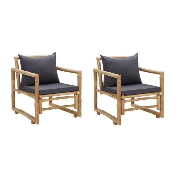 Garden chairs with cushions, 2 pcs., bamboo