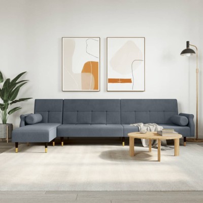 L-shaped sofa-bed, dark...