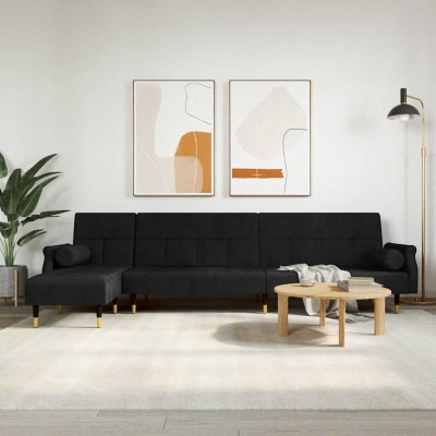 L-shaped sofa-bed, black,...